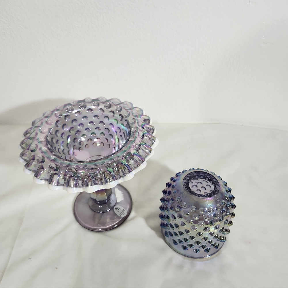 Fenton Fairy Lamp Iridescent Hobnail Glass Candle Holder - Picture 4 of 7